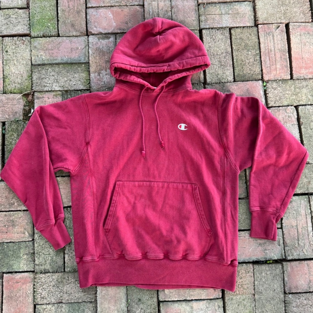 Champion‎ Reverse Weave Hoodie Mens Medium Maroon Red GF68 WFU Sweatshirt